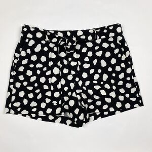 Ann Taylor Black White‎ Spotted Crepe Flowy Belted Shorts Women Size 14